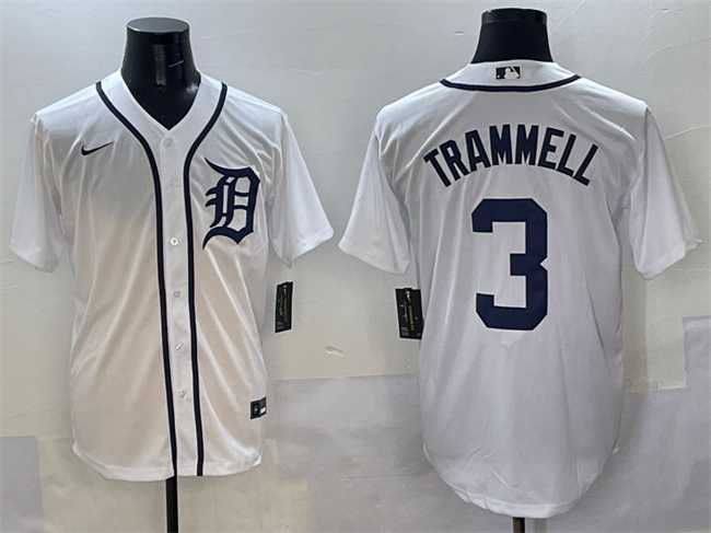 Mens Detroit Tigers #3 Alan Trammell White Cool Base Stitched Jersey